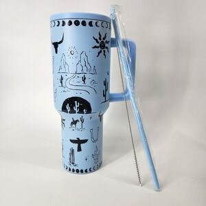 Dani Morgans Boutique Desert Western Blue Tumbler 40oz Handle Straw New in Box